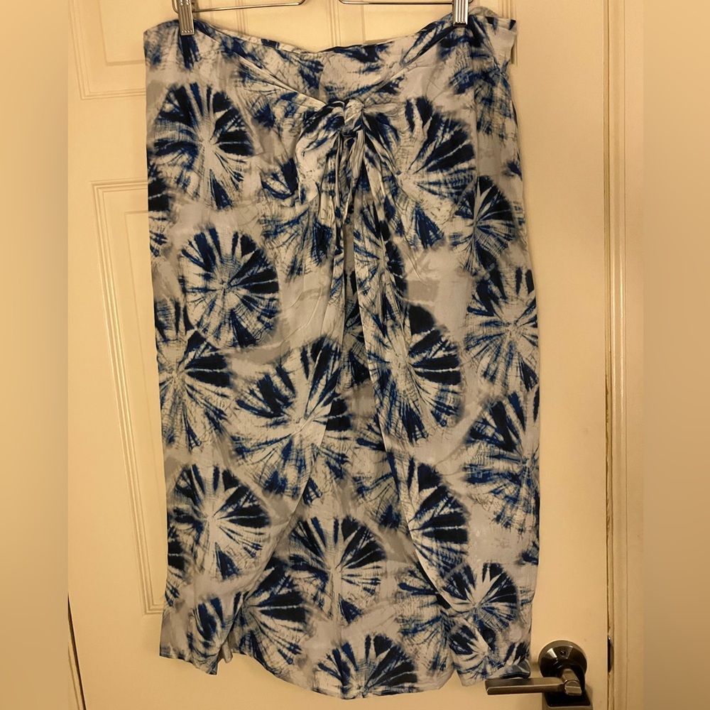 H&M shibori tie dye batik blue print midi skirt XL 16